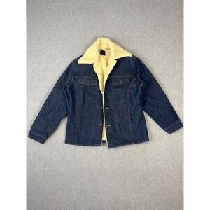 Vintage Sears Roebucks Denim Trucker Jacket Mens 42R Sherpa Lined Button Up USA